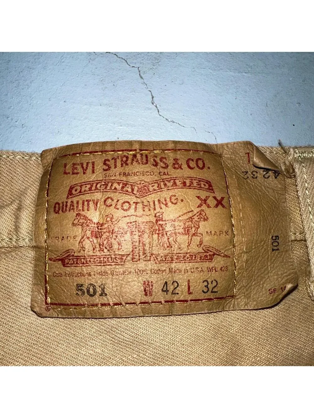 Levis 501 Vintage 90s USA XX Straight Leg Jeans Khaki Brown Wash 42x32 Act 40x32